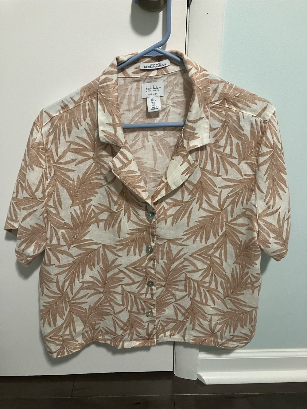 Nicole Milller  100% European Flax Linen  Short-Sleeve Button-Down Shirt size L